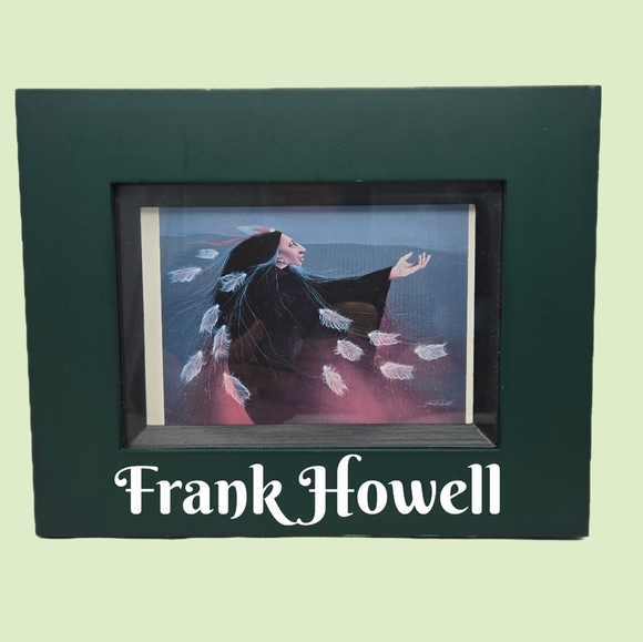Frank Howell Small Print Native American Indian In Feather Head Dress Wood Frame - Picture 1 of 14